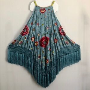 FREE PEOPLE Hand Embroidered Asymmetrical Floral Dress M